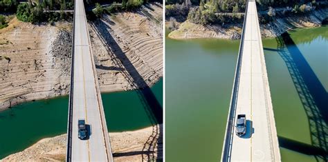 Dramatic before-and-after imagery shows how storms filled California reservoirs