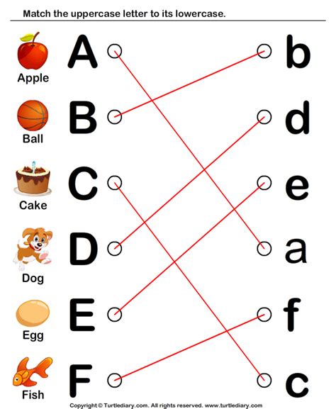 Draw Line to Match Letters A to F Worksheet Turtle Diary