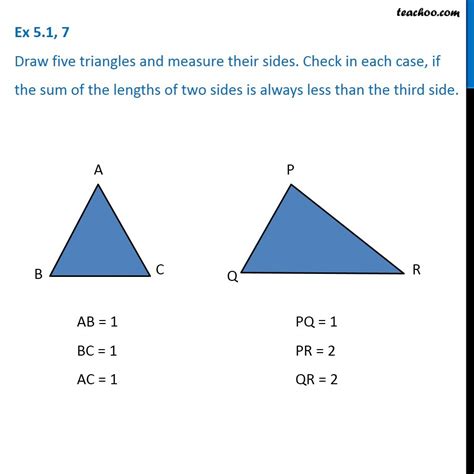 Draw five triangles and measure their sides. Check in each case, if the