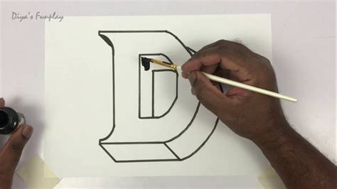 Draw letter D in 3D for assignment and project work Alphabet D