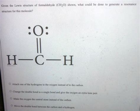 Draw the lewis structure for the formaldehyde molecule. Chemistry questions and answers. The lactic acid molecule, CH3CH (OH) COOH, gives sour milk its unpleasant, sour taste. 1.Draw the Lewis structure for the molecule, assuming that carbon always forms four bonds in its stable compounds. 2.How many σ bonds are in the molecule? 3.How many π bonds are in the molecule. 