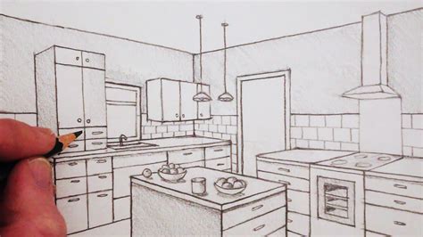 Drawing A Kitchen in Two Point Perspective Timelapse YouTube