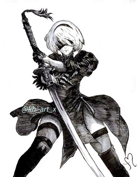 Drawing Nier Automata 2B by deathlouis OurArtCorner