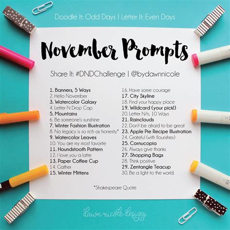 Drawing Prompts List November To submit a response to a prompt leave