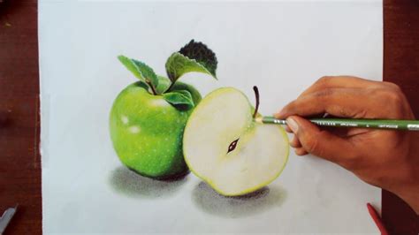 Drawing a Green Apple How to draw 3D art YouTube