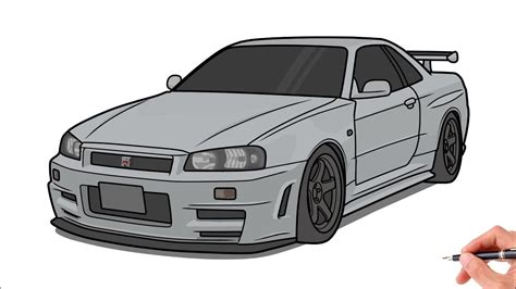 Drawing a car Nissan Skyline GTR R34 - YouTube