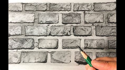 Drawing a realistic brick wall texture with graphite pencils Time