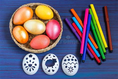 Drawing on Easter Eggs with Using Stencils. Step 3 Stock Image Image