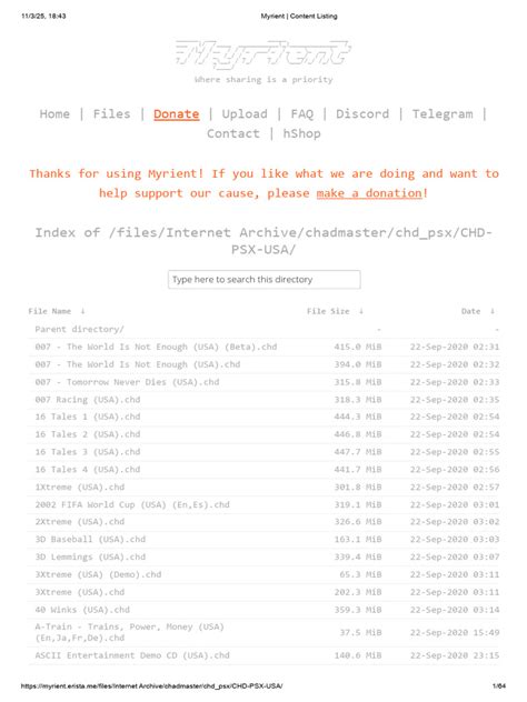 Dreamcast chd myrient.  The document is a content listing from Myrient, showcas...
