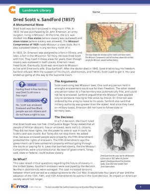 Dred scott v sandford 1857 icivics answer key. Sandford (1857) This mini-lesson covers the basics of the Supreme Court decision that determined Dred Scott, having lived in a free territory, was not entitled to his freedom. Students learn about the impact of the Court’s decision, and how it … 