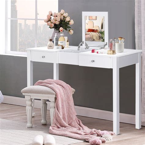 Dressing Table Desk Flip-up Mirror 2 Drawers Bedroom …