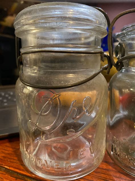 Vintage DREY SQUARE MASON Jar Clear Glass Quart Canning Jar w