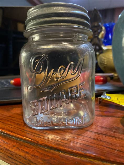 Rare Antique Drey Square Mason Jar, made i