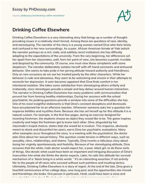 Drinking Coffee Elsewhere is a 2003 collection of eight short stories by ZZ Packer. Packer was given an advance for thousands of dollars and she promoted the book in a 13 city …