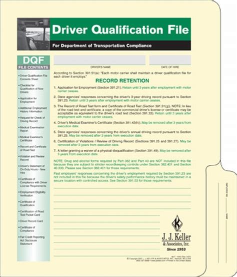 Driver Qualification File 47F Driver Qualification File Packets, DQ