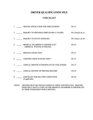 Driver Qualification File Checklist Form Fill Out and Sign Printable