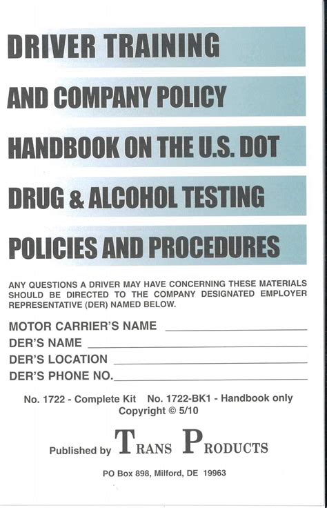 Driver Training Handbook on the U.S. DOT Drug and Alcohol Testing Rules