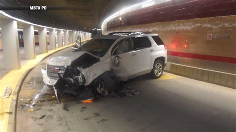 Driver arrested after travelling down MBTA bus tunnel at Harvard Square, smashing SUV