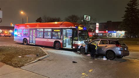 Driver critically injured after car and TTC bus crash in Scarborough