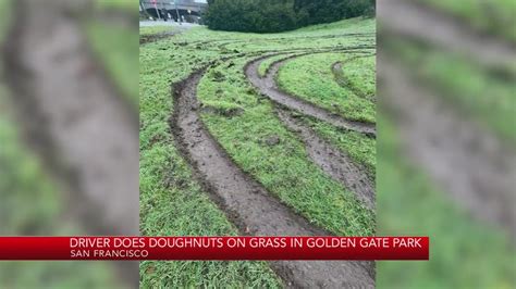 Driver does doughnuts on grass in Golden Gate Park