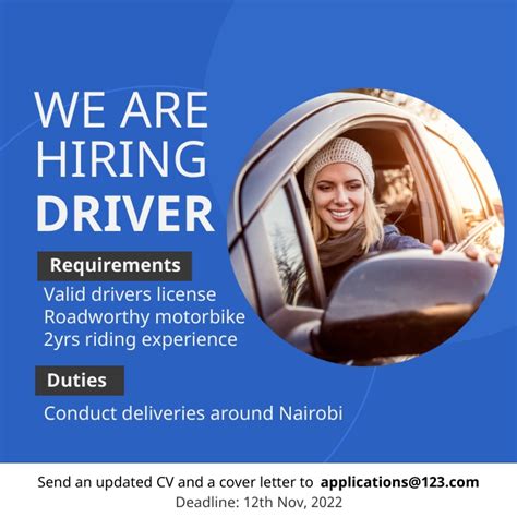 DriverJobs in Kenya. &nbsp. 182 Jobs found!Page 1 of 10. Location: from Unjobs 5 days ago. , Nairobi, Kenya Driver, Nairobi, Kenya UNHCR - United Nations High Commissioner for Refugees Updated: 2023-10-19T22:47:41Z. Show more>. Location: From Myjobmag 5 …. 
