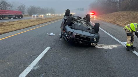 Driver hospitalized after overturned vehicle crash on I-44 near Gray Summit
