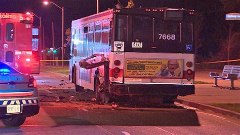 Driver seriously injured after car and TTC bus crash in Scarborough
