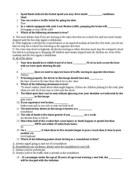Drivers Ed Study Guide