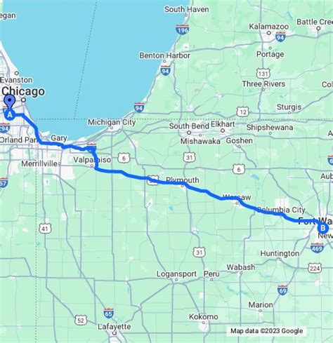 Driving Distance from Fort Wayne, IN to Marion, IN