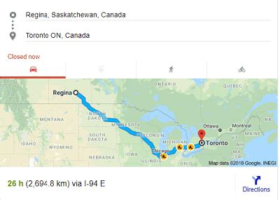 Driving Distance from Regina, Canada to Edmonton, Canada