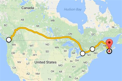 Driving Distance from Vancouver, Canada to Halifax, Canada