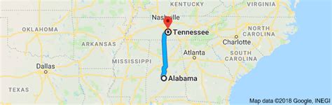 Driving Time from Birmingham, AL to Nashville, TN