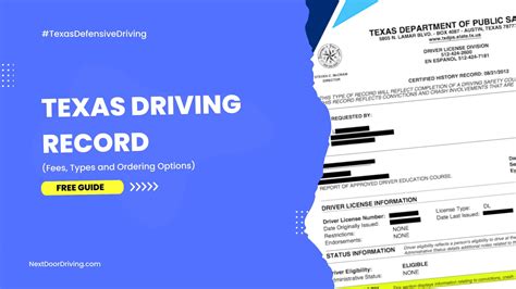 Driving record texas. Texas offers several types of driving records that can be ordered online or through the mail. The state requires that you provide your most recent driver’s license, … 