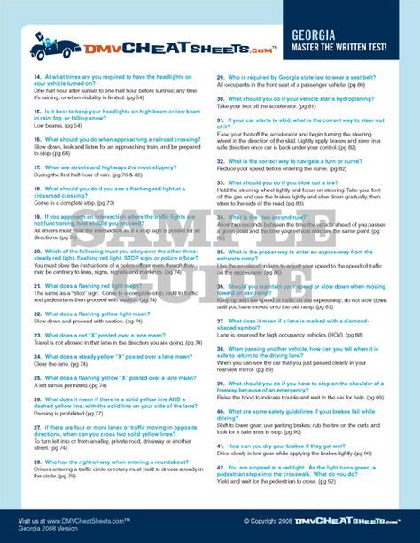 Driving test cheat sheet coderjes