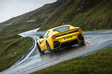 Driving the Ferrari F12 tdf on wet Welsh mountain roads