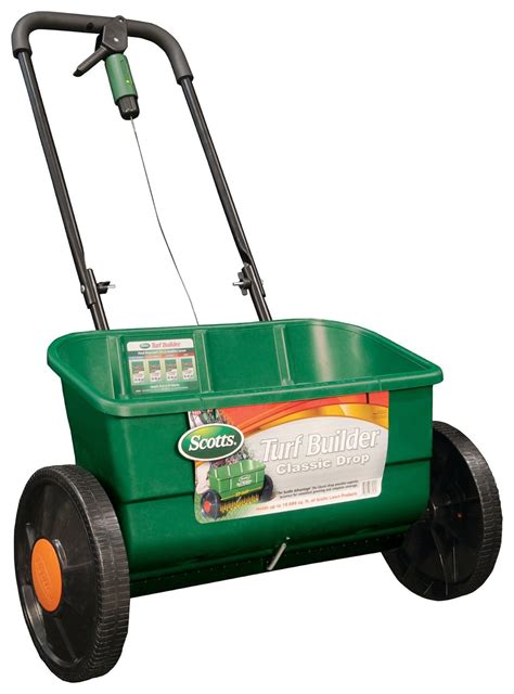 Drop spreader menards. The tow type works similar to the drop spreader tow-type model. Push-type broadcast spreaders require a steady walking speed to ensure even distribution. Like push-type drop spreaders, the hopper has a handle with a squeeze lever to control the stop-start flow function and a dial at the bottom of the hopper to control the rate of distribution. 