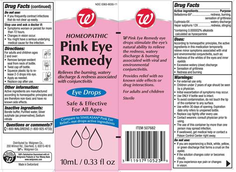 Drops for pink eye walgreens. Instill 1 or 2 drops in the affected eye (s) as needed. Children under 6 years of age: ask a doctor. ©Walgreens. Product Specifications. Ingredients. Active Ingredients: Polyethylene Glycol 400 - 0.4 % (Lubricant), Propylene Glycol - 0.3 % (Lubricant) Inactive Ingredients: Benzalkonium Chloride as Preservative, Boric Acid, Calcium Chloride ... 