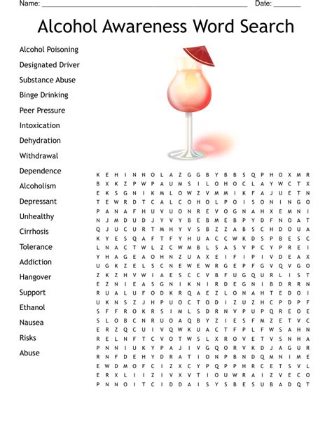 Drug And Alcohol Awareness Word Search Wordmint Word Search Printable