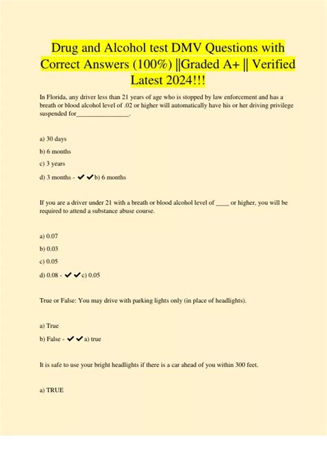 Drug And Alcohol Test Answers Quizlet