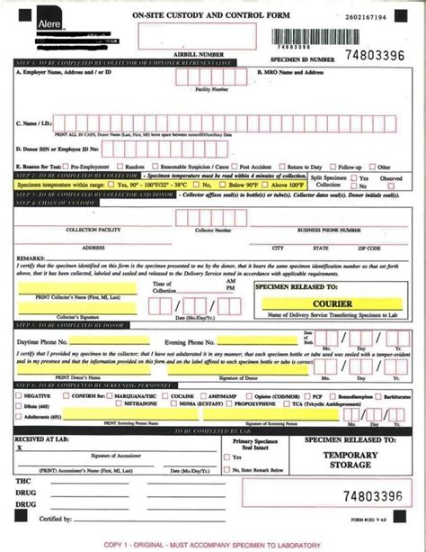 Drug Testing Chain Of Custody Form Template SampleTemplatess