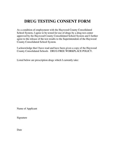 Drug testing authorization & consent form in Word and Pdf formats