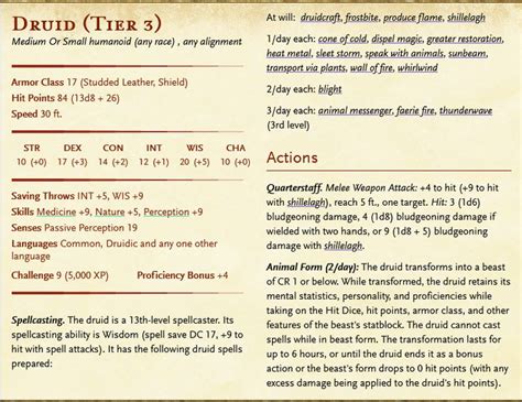 Druid npc 5e.  I&rsquo;ve realized that doesn&rsquo;t really work for Feral as it really isn .  G...