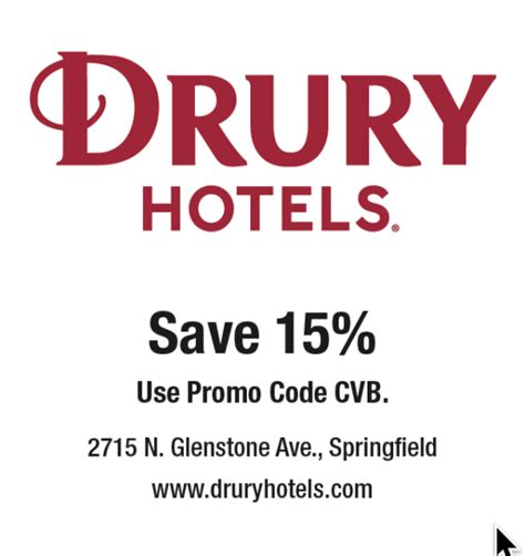 See Details. Big money-saving time with Drury Hotel Promo Codes on April. Now a special offer has been sent to you: Receive Up to 15% OFF with Esaver Rates. The best discount you can get in Receive Up to 15% OFF with Esaver Rates is 25% OFF.. 