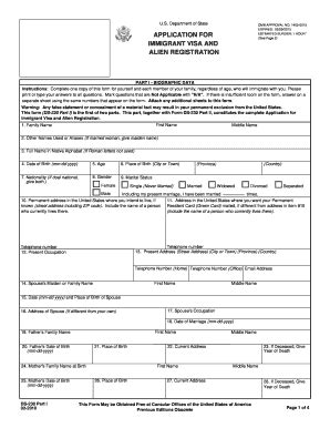 DS-260: Immigrant Visa and Alien Registration Application (Immigrant Visa and Diversity Visa Program applications only) Preview a sample DS-260 (PDF - 124.4 MB) DS-261: Choice of Address and Agent; DS-234: Special Immigrant Visa Biodata Form; DS-1981: Affidavit Concerning Exemption from Immigration Requirements for a Foreign Adopted Child.
