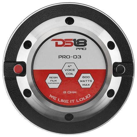 Ds18 compression driver. DS18 PRO-D22PH.8 2” Throat Bolt-On Compression Driver With 2” Phenolic Voice Coil It’s easy to enhance your audio system with DS18’s PRO-D22PH.8! DS18’s PRO-D22PH.8 is designed to impress even the most discerning audiophiles. This powerful driver features a 2" phenolic voice coil that delivers exceptional sound quality 