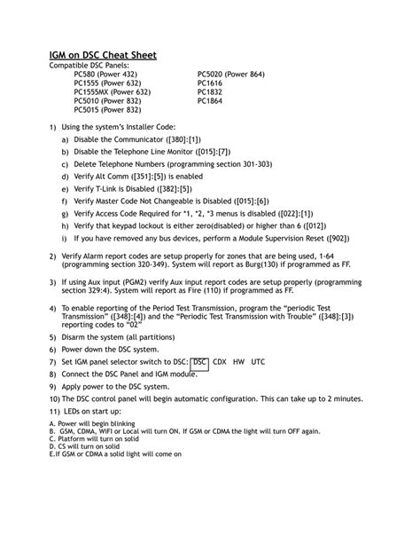 Dsc Cheat Sheet