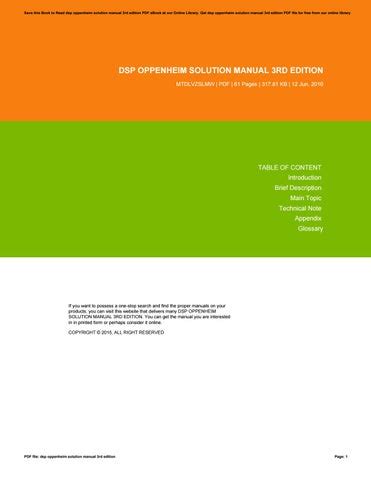 Dsp oppenheim solution manual 3rd edition. - Manuale di identificazione e manutenzione carburatore tecumseh.