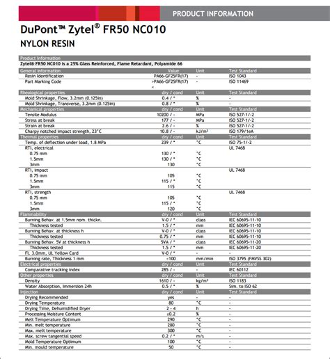 DuPont Zytel FR50 BK505 - Datasheet PDF & Tech Specs