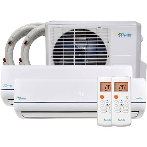 Dual zone mini split. Best Senville dual-zone mini-split air conditioner with two 24,000 BTU air handlers; Symmetric 4-ton cooling/heating with a 2,750 sq ft coverage area; this is the only AC unit you’ll need for summer; Incredible 22.0 SEER and 10.2 HSPF energy-efficiency for such a large unit; Very low price; the best price-performance 4-ton unit 