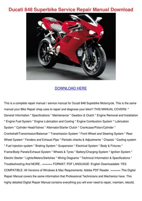 Ducati 848 superbike service manual de reparacion descarga. - Yamaha xv 1000 virago service manual.